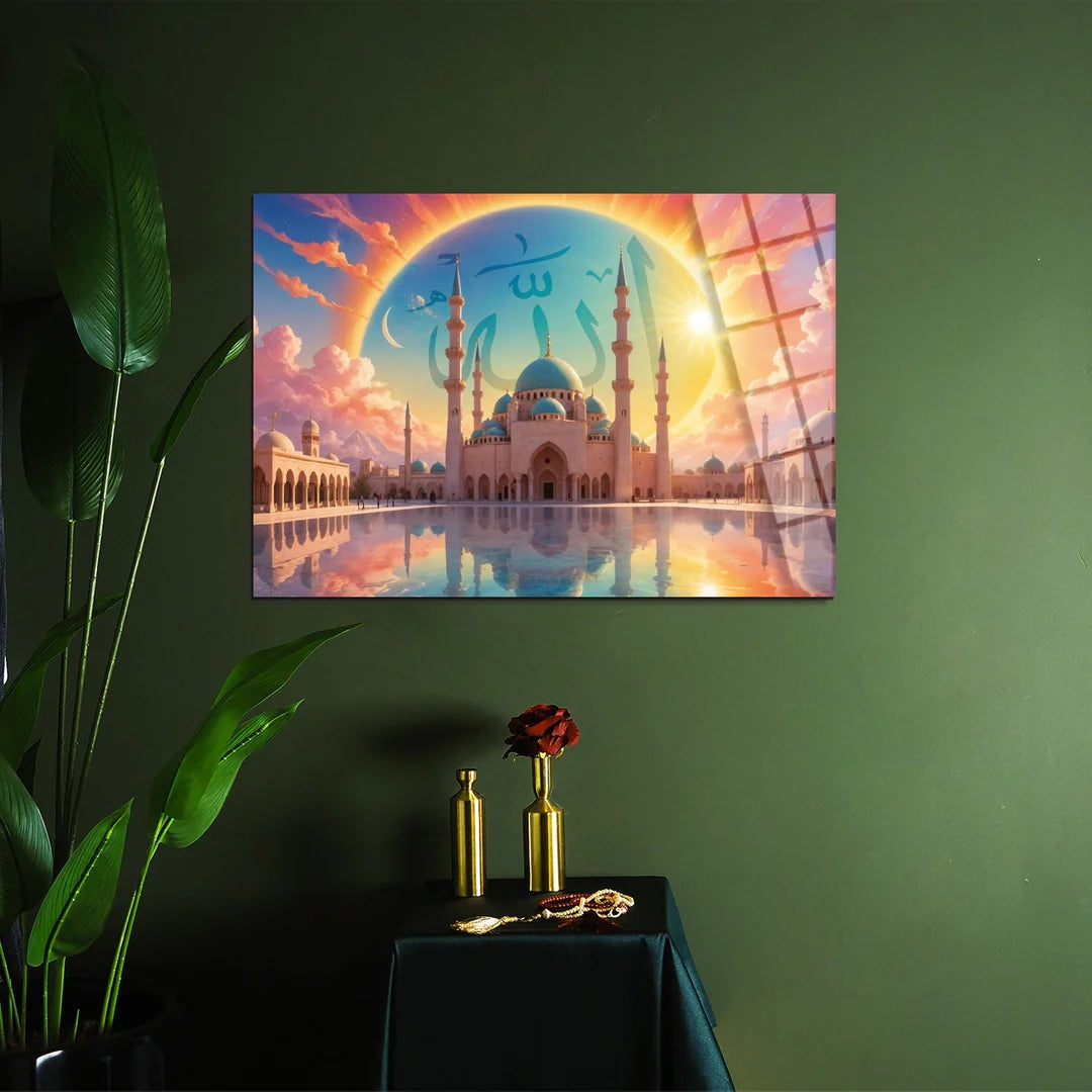 Maryam Islamic Art Mosque Painting in Sunlight Islamic Glass Wall Art.