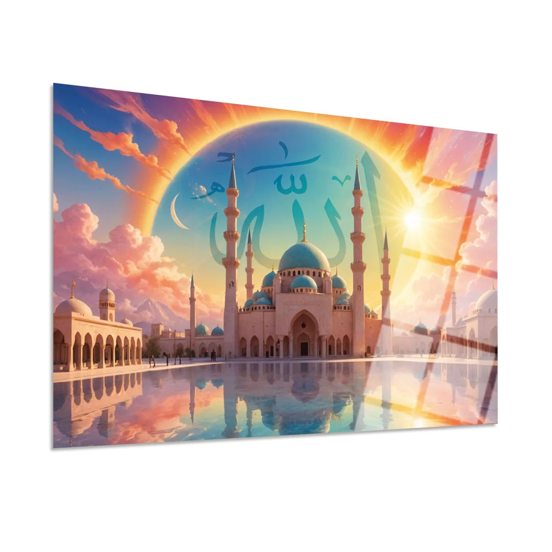 Maryam Islamic Art Mosque Painting in Sunlight Islamic Glass Wall Art.