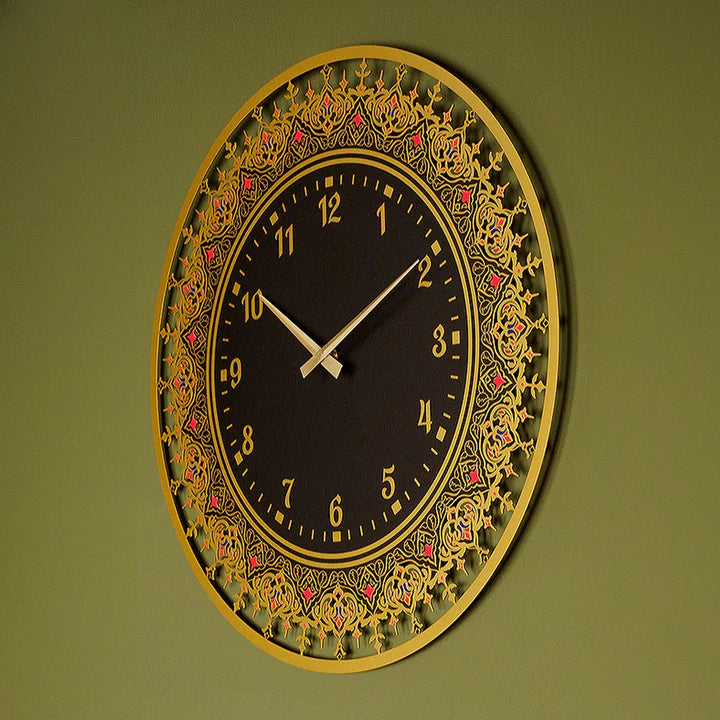 Islamic Patterned Metal Wall Clock with Latin Numerals – Modern Arabic Style Home Decor | Size 20" x 20" (60 x 60 cm)