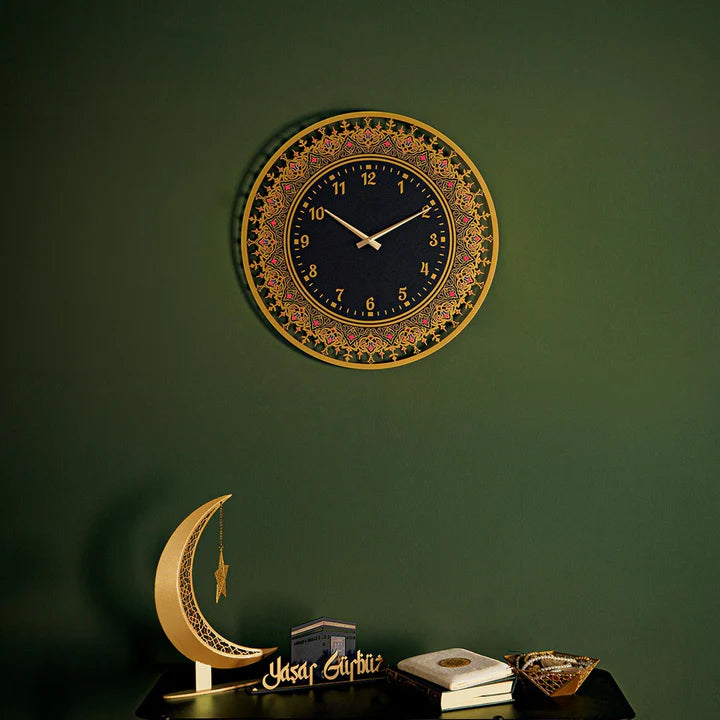 Islamic Patterned Metal Wall Clock with Latin Numerals – Modern Arabic Style Home Decor | Size 20" x 20" (60 x 60 cm)