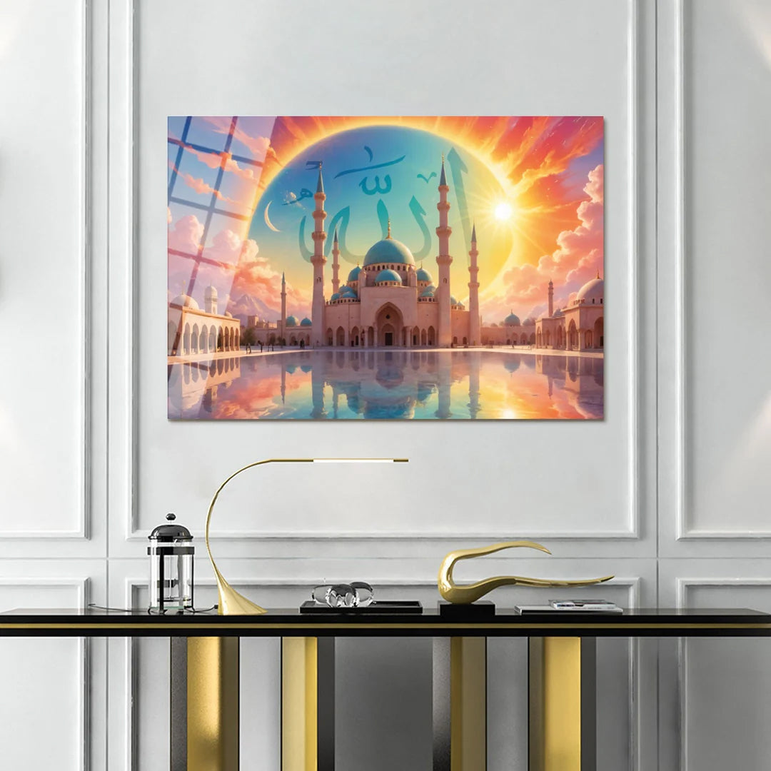 Maryam Islamic Art Mosque Painting in Sunlight Islamic Glass Wall Art.