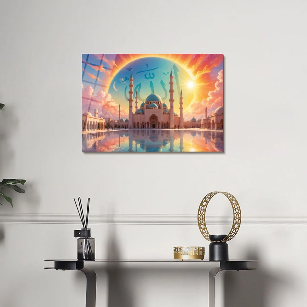 Maryam Islamic Art Mosque Painting in Sunlight Islamic Glass Wall Art.