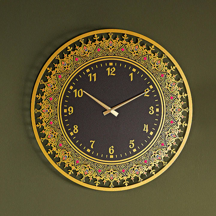 Islamic Patterned Metal Wall Clock with Latin Numerals – Modern Arabic Style Home Decor | Size 20" x 20" (60 x 60 cm)