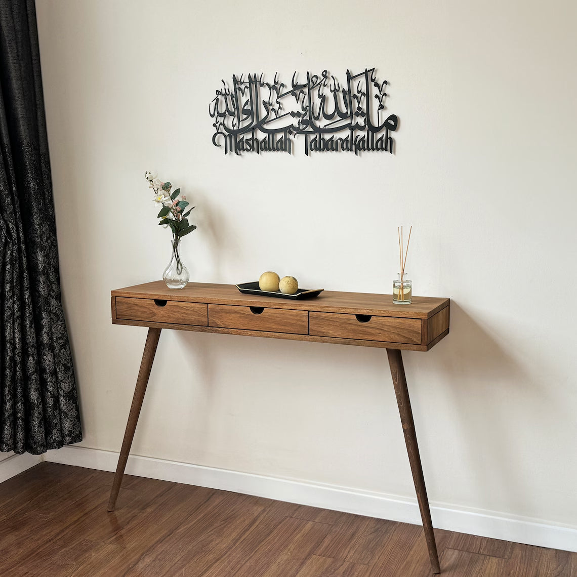 Mashallah Tabarakallah Metal Islamic Wall Art - English &amp; Arabic Calligraphy