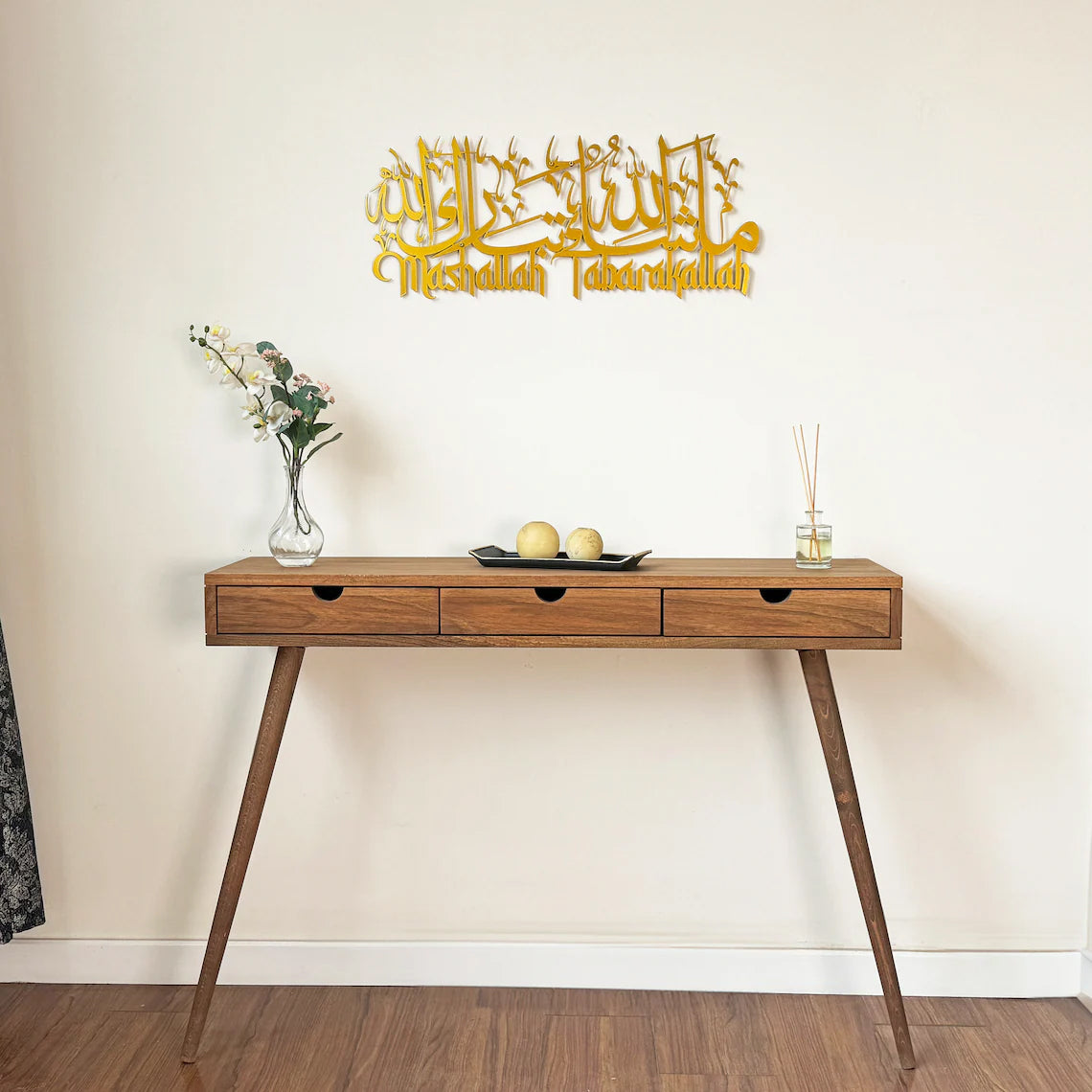 Mashallah Tabarakallah Metal Islamic Wall Art - English &amp; Arabic Calligraphy